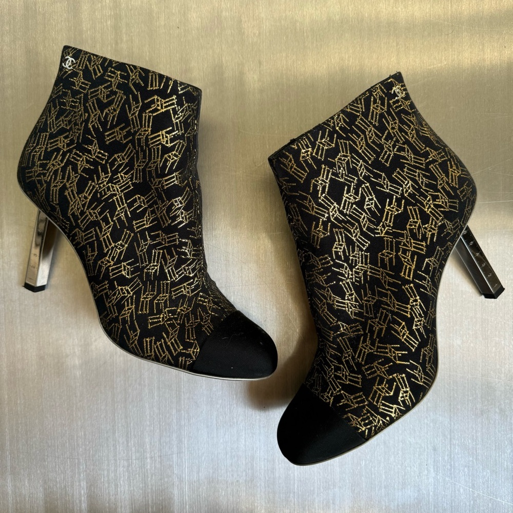 Chanel Ruler Heel Ankle Booties in Black and Gold - Picture 1 of 7